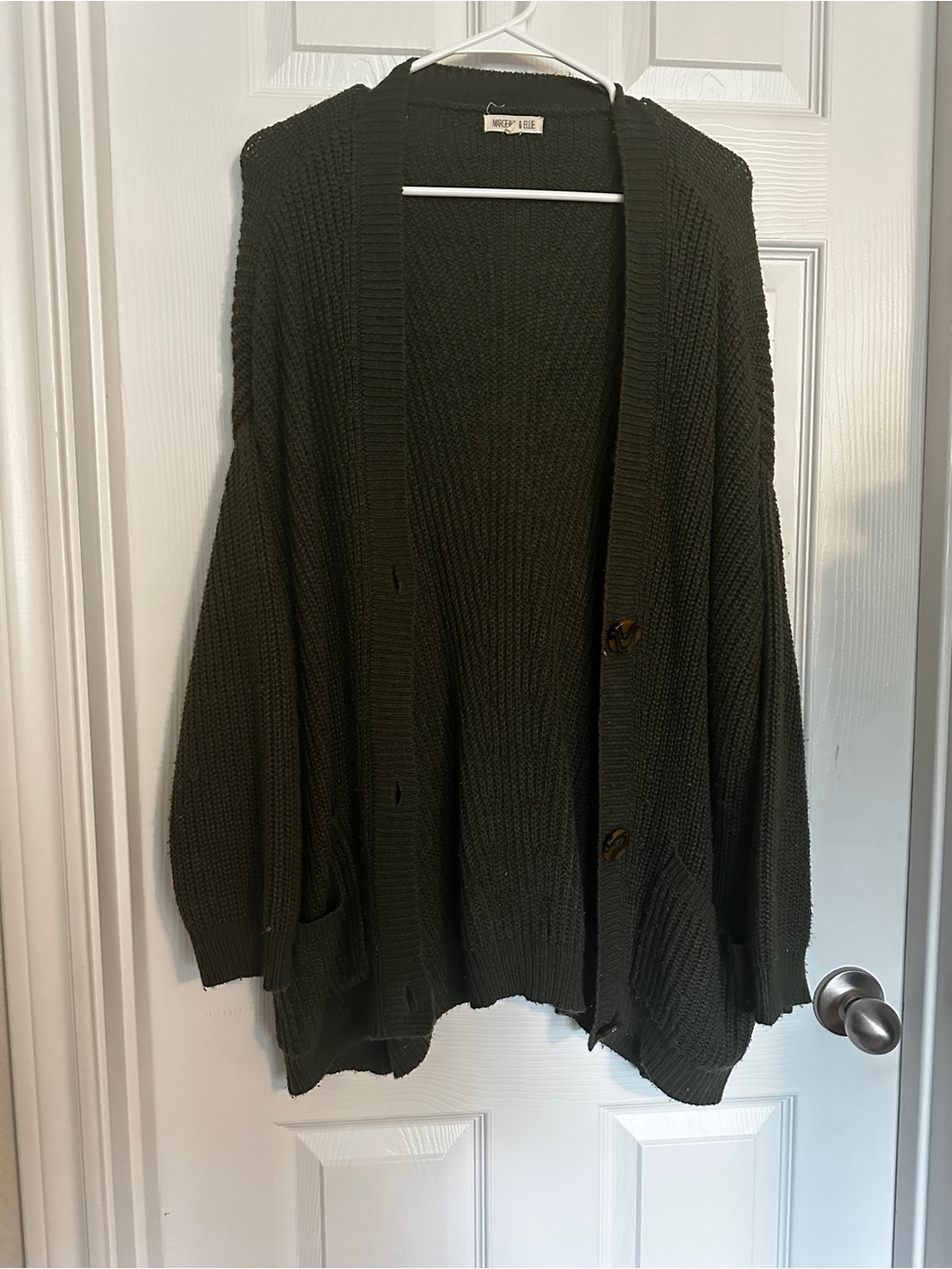 Open-Front Olive Knit Cardigan